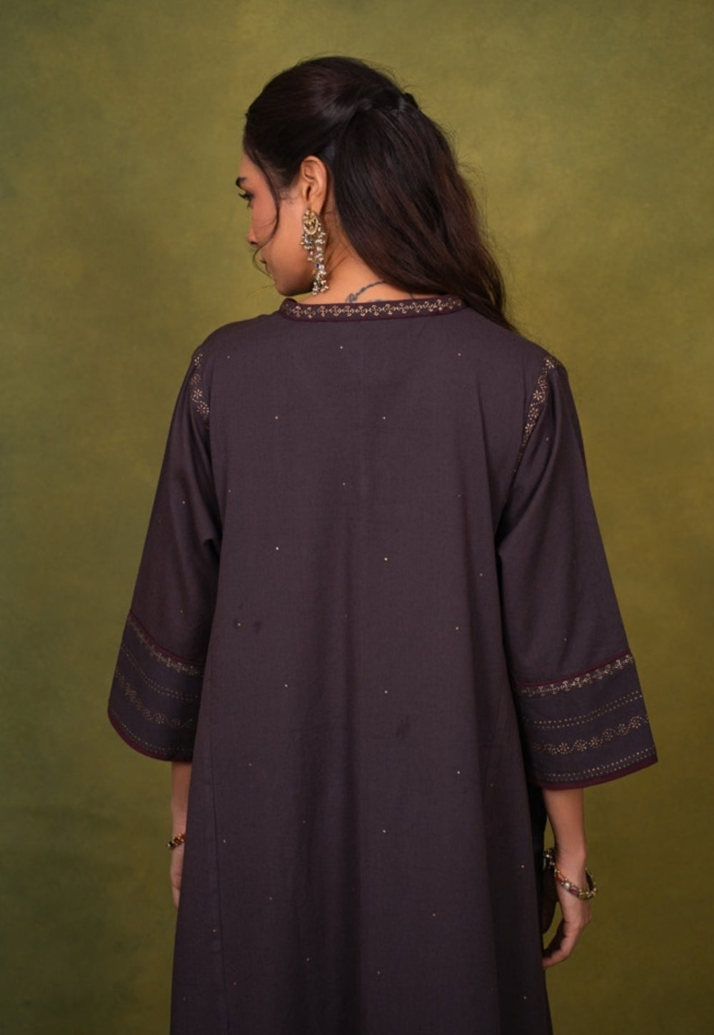 Zohra Aubergine Rogan Handblock Printed Cotton Jhabbha Kali Kurta Suit Set (Set of 3)