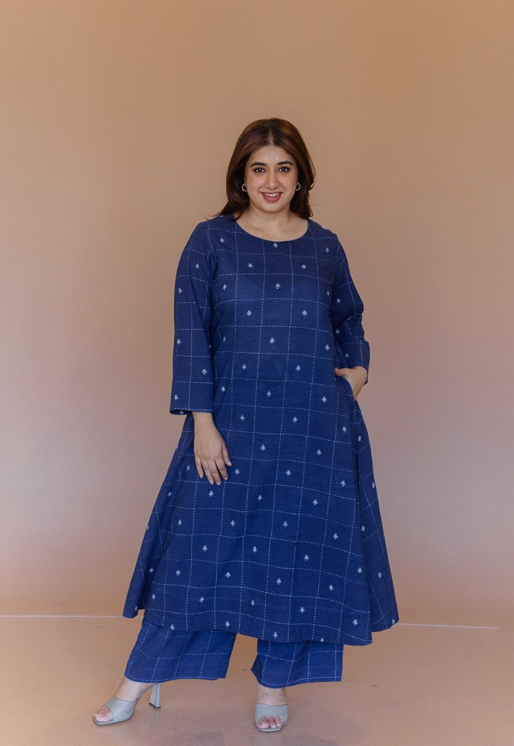 Shriya Blue Dabu Cotton A Line Kurta