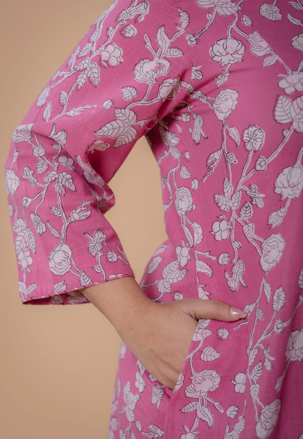 Karisma Pink Dabu Slub Cotton Kali Kurta