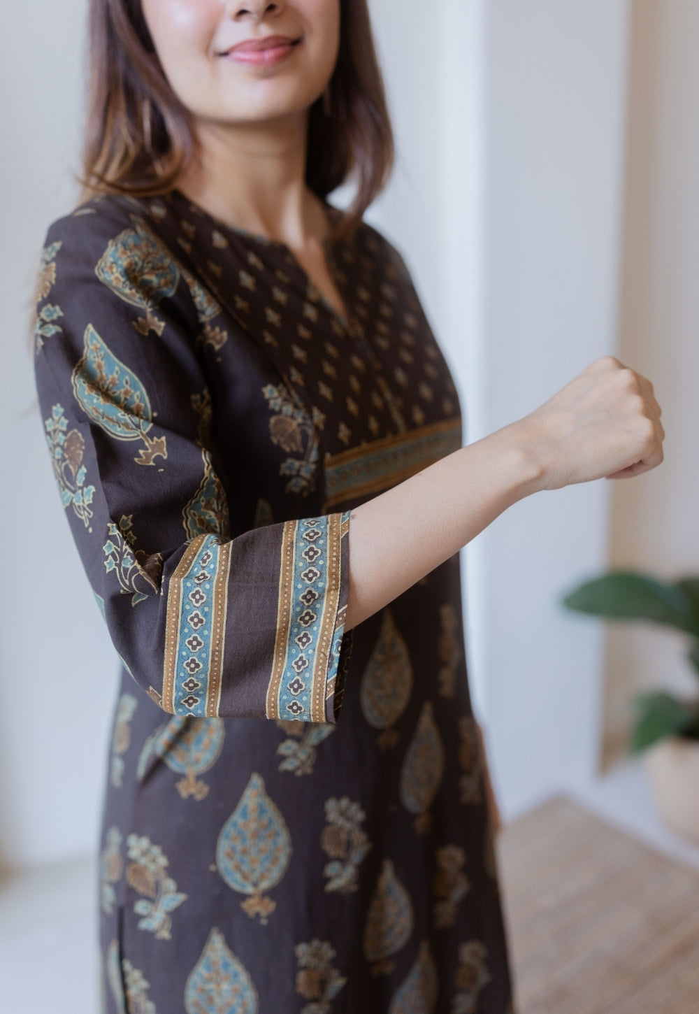 Nisha Brown Ajrakh Cotton Straight Kurta