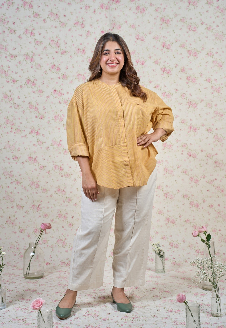 Claire Yellow Sanganeri Mul Cotton Straight Short Top