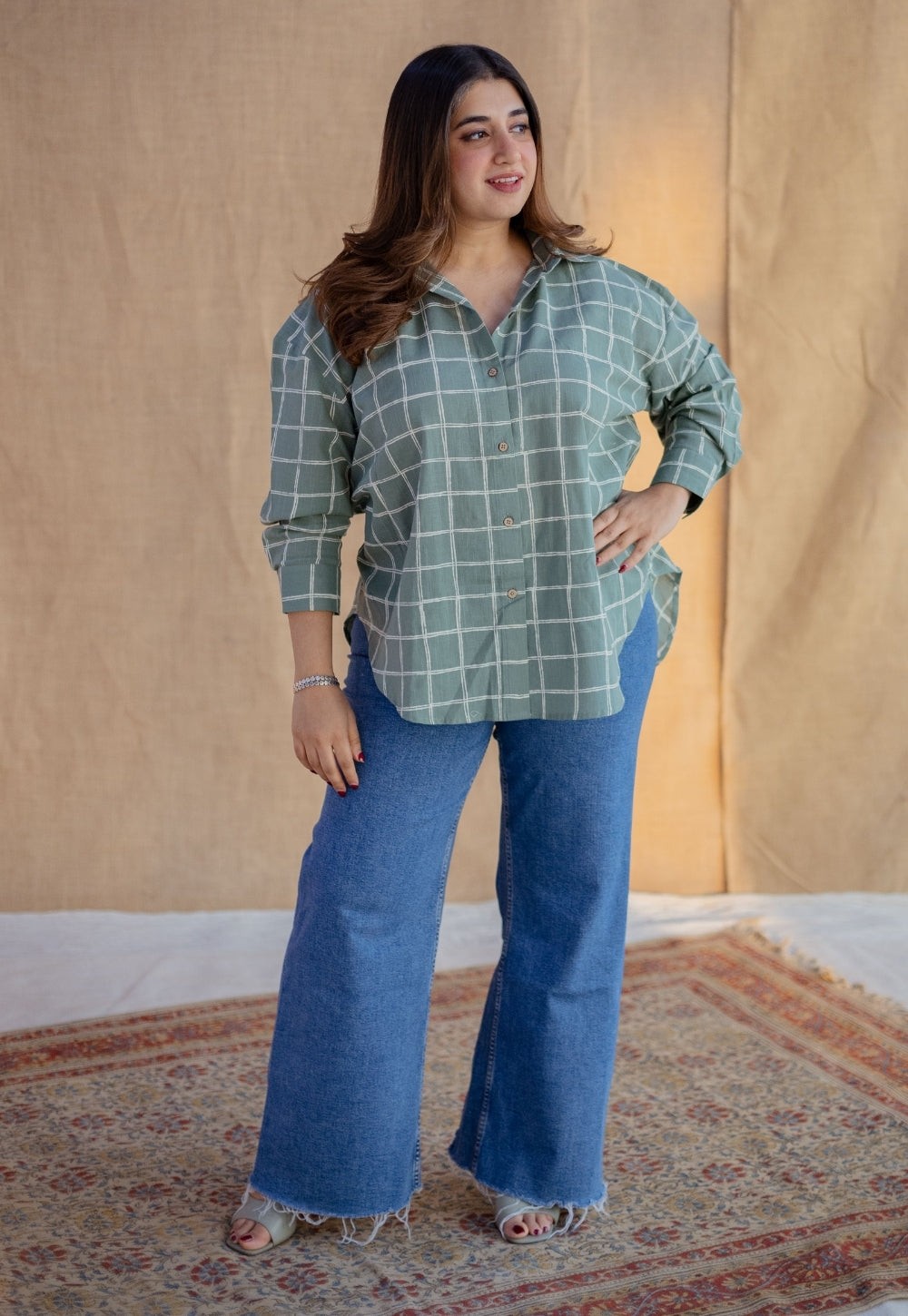 Ruhi Sage Green Dabu Slub Cotton Anti-Fit Shirt
