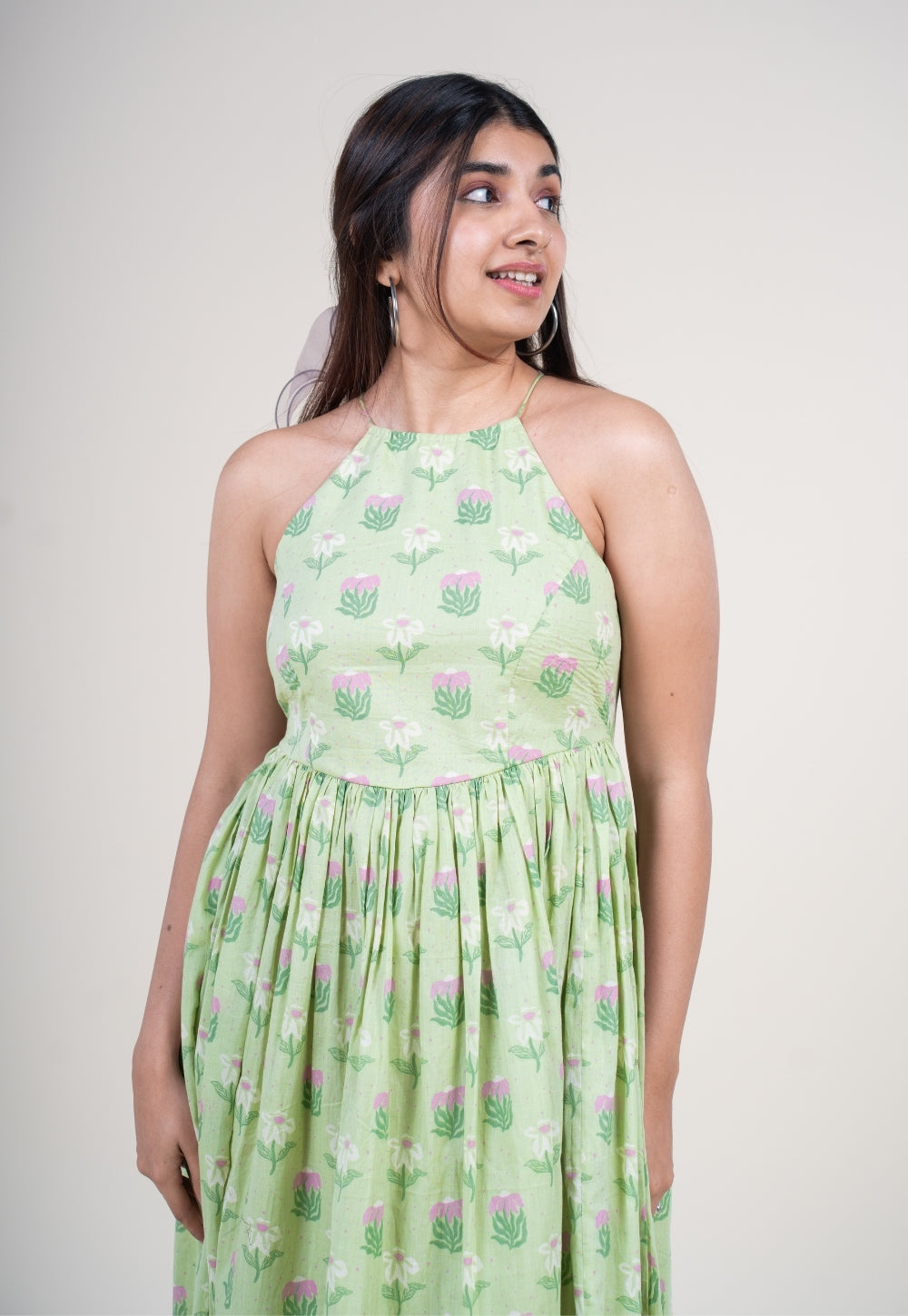 Zinal Mint Green Printed Mul A Line Dress
