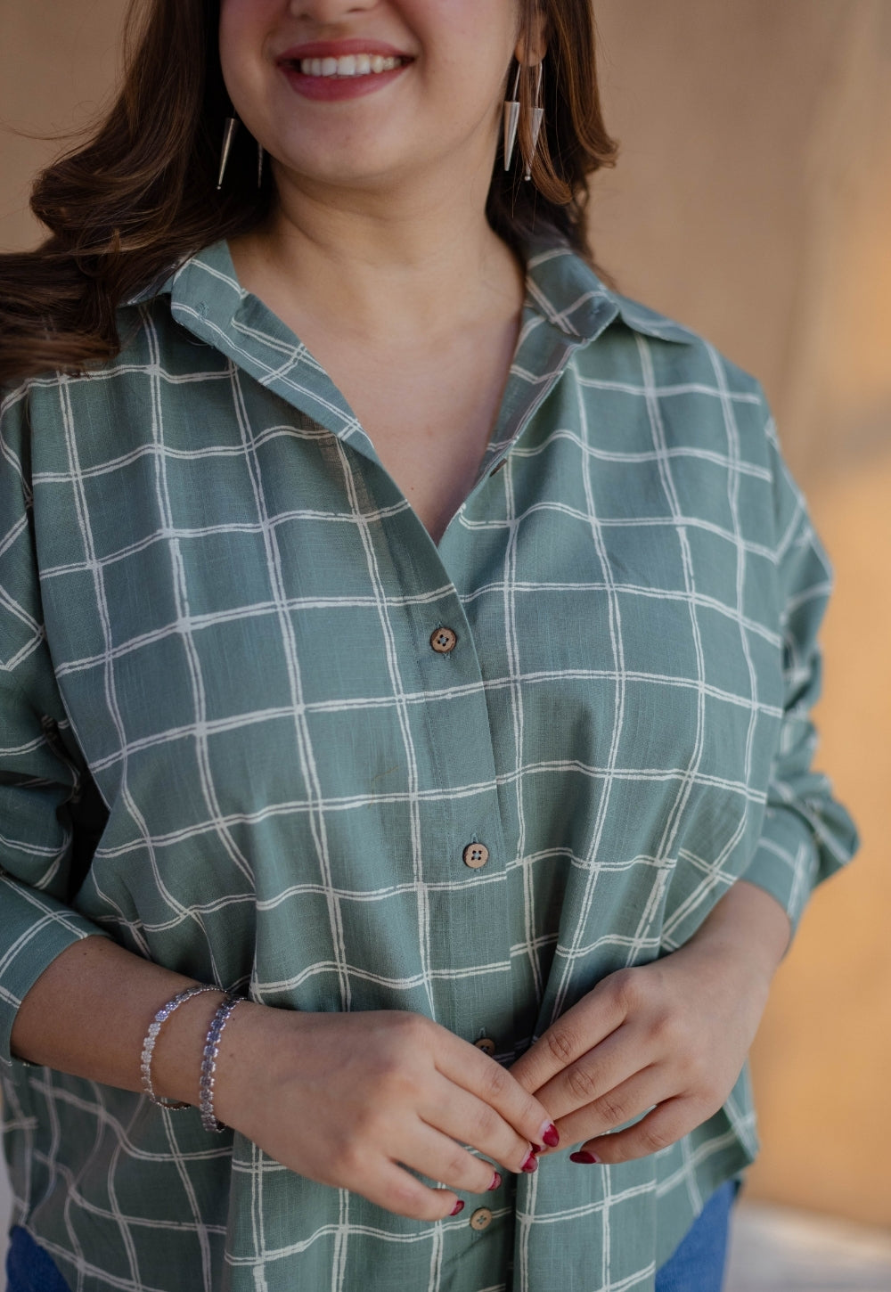 Ruhi Sage Green Dabu Slub Cotton Anti-Fit Shirt