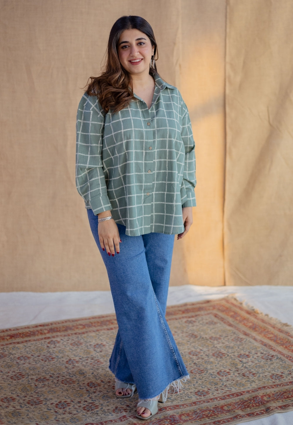 Ruhi Sage Green Dabu Slub Cotton Anti-Fit Shirt