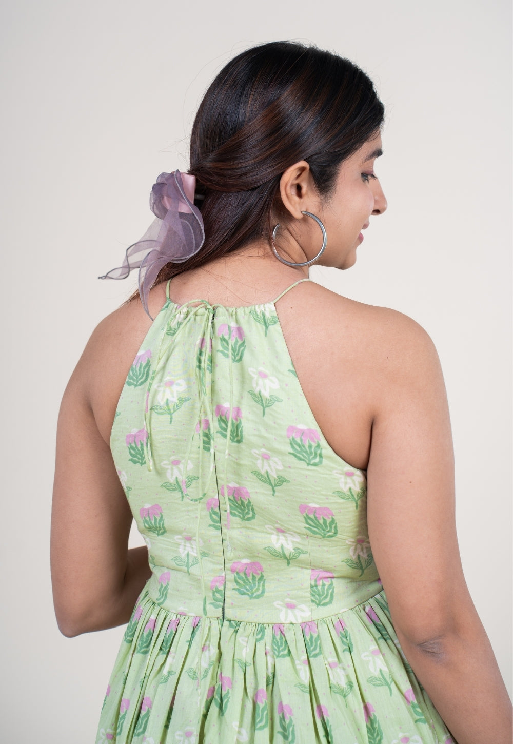 Zinal Mint Green Printed Mul A Line Dress