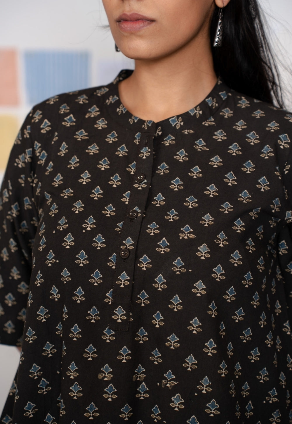 Ruby Black Ajrakh Cotton A Line Short Top