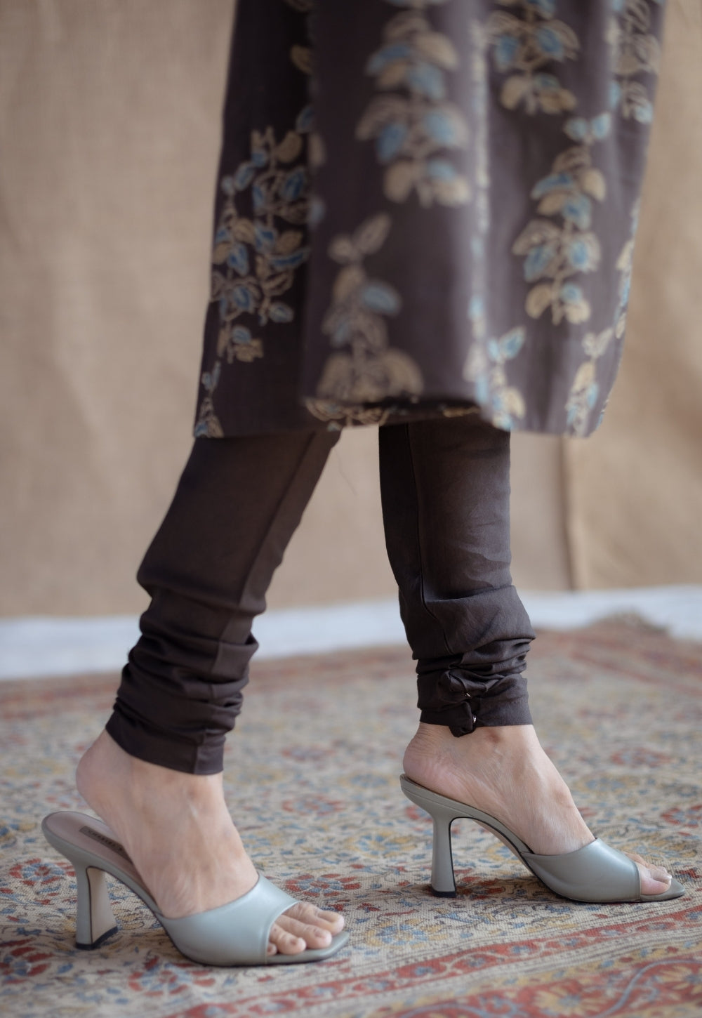 Miral Charcoal Solid Slub Cotton Churidar