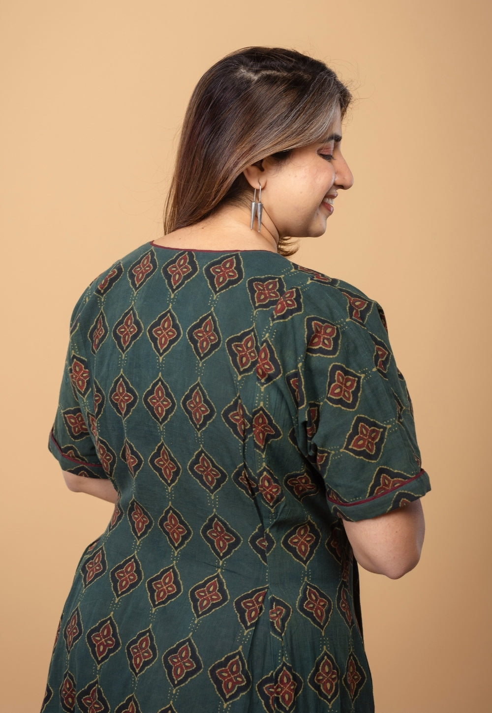 Reema Green Dabu Slub Cotton A Line Dress