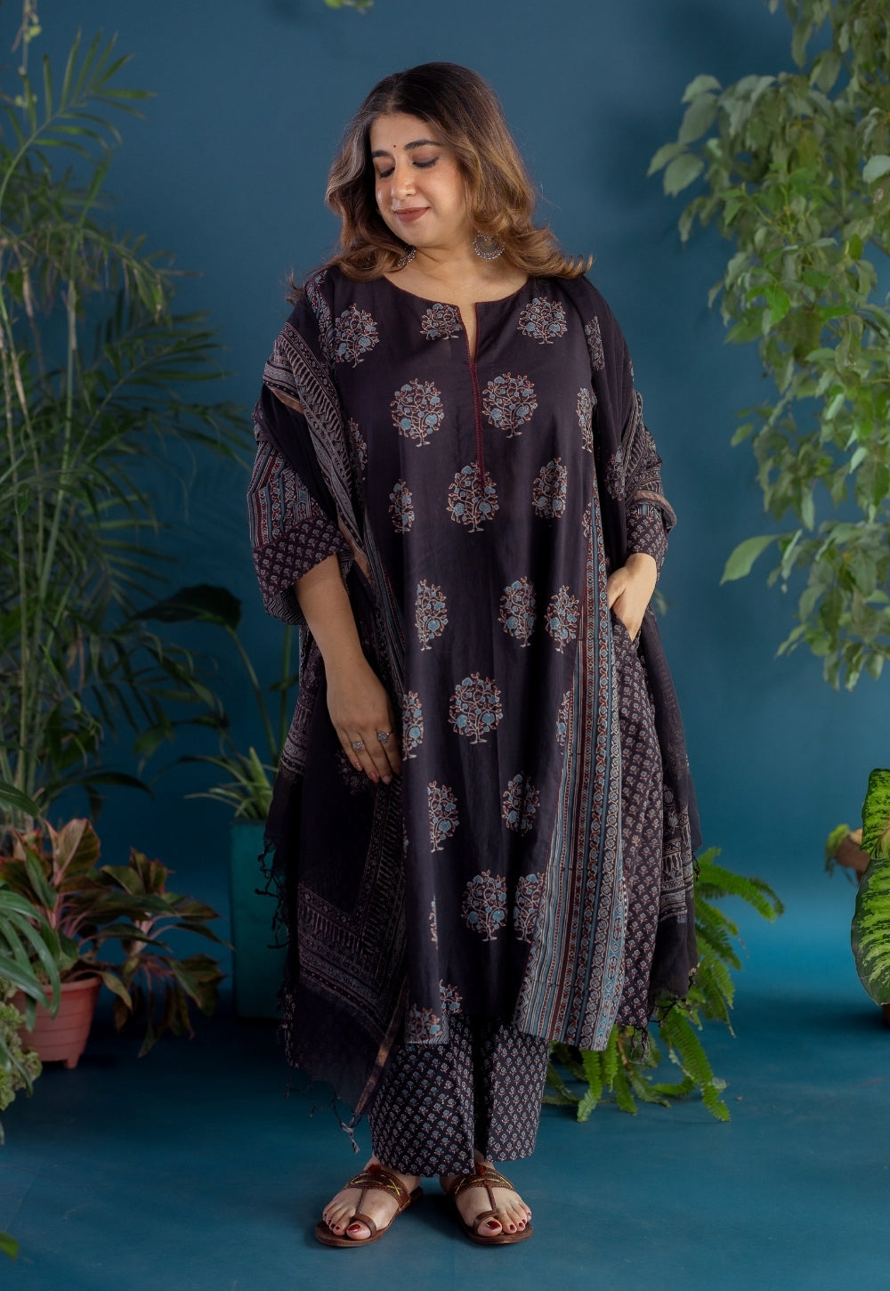 Black Butta Ajrakh Kota Doria Cotton Dupatta