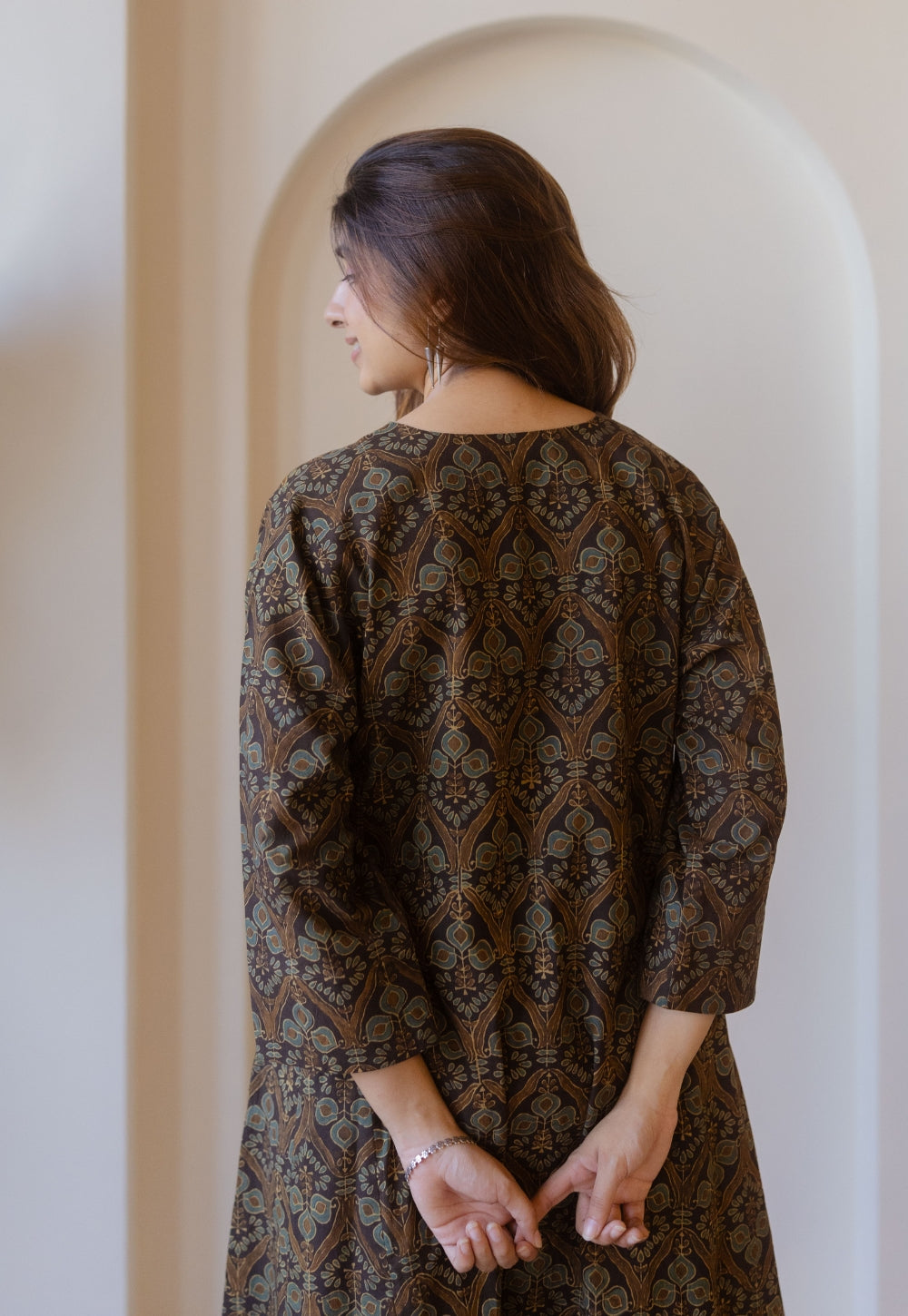Nyra Brown Ajrakh Cotton Jhabbha Kali Kurta