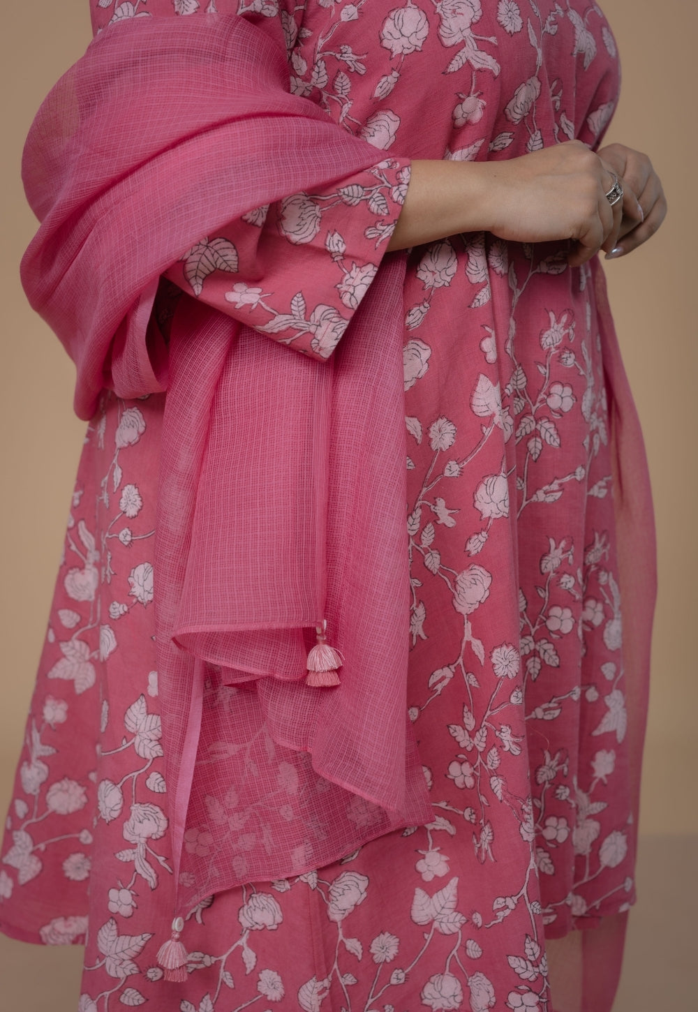 Pink Solid Kota Doria Cotton Dupatta