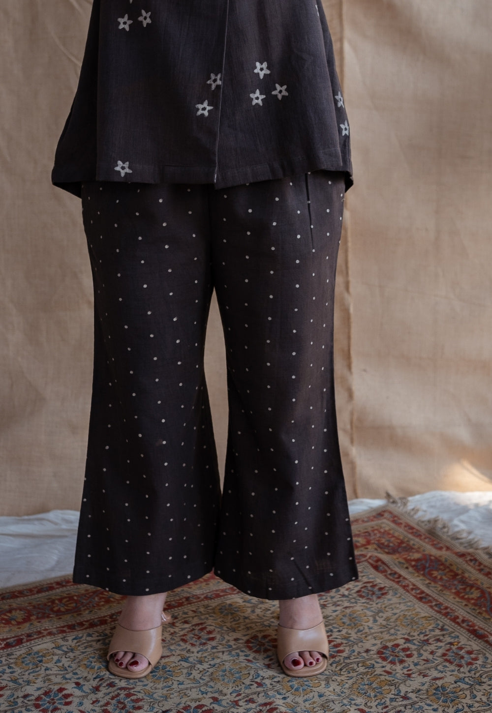 Samita Charcoal Straight Dabu Slub Cotton Co-ord Set (Set of 2)