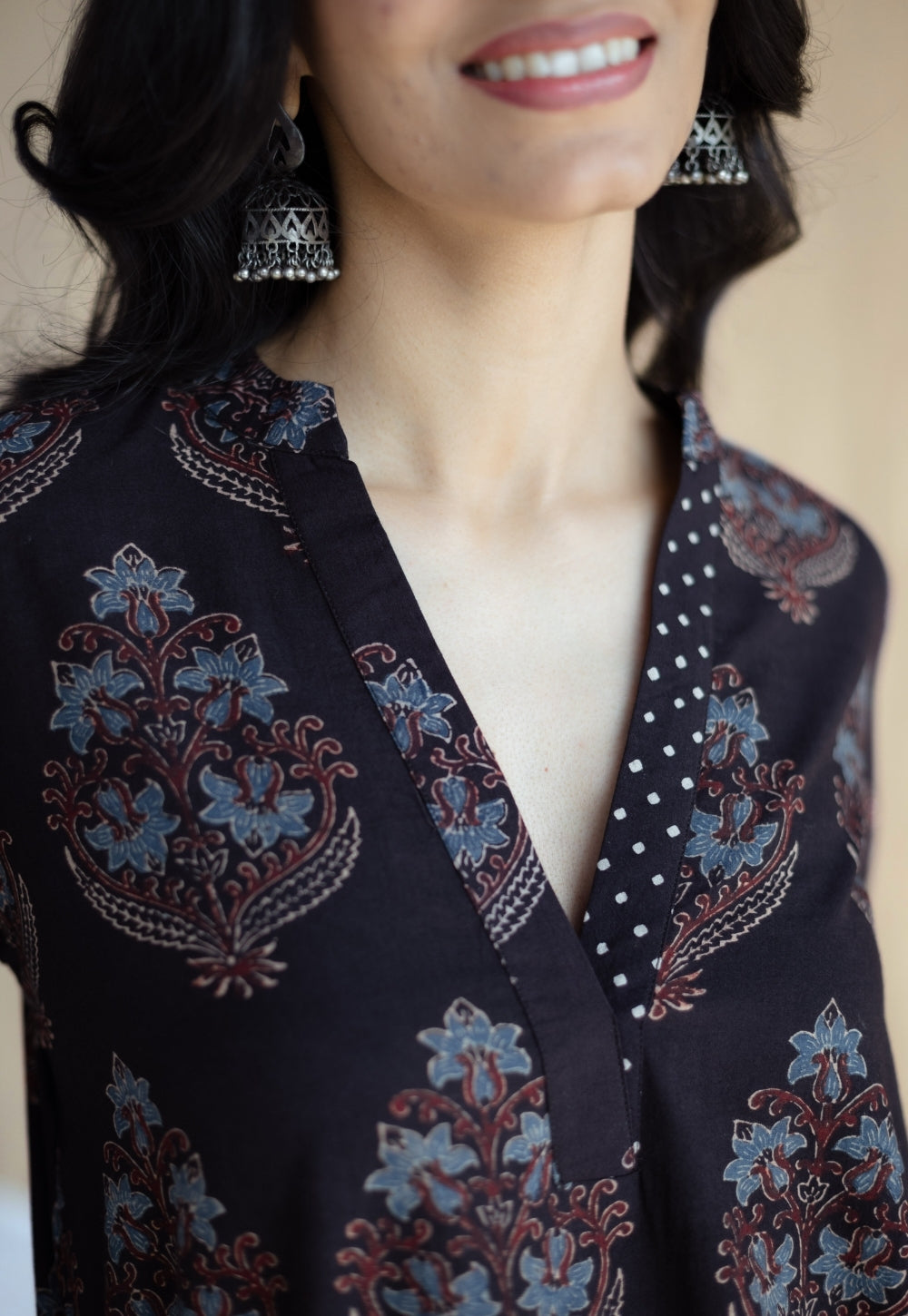 Maya Black Ajrakh Cotton Straight Kurta