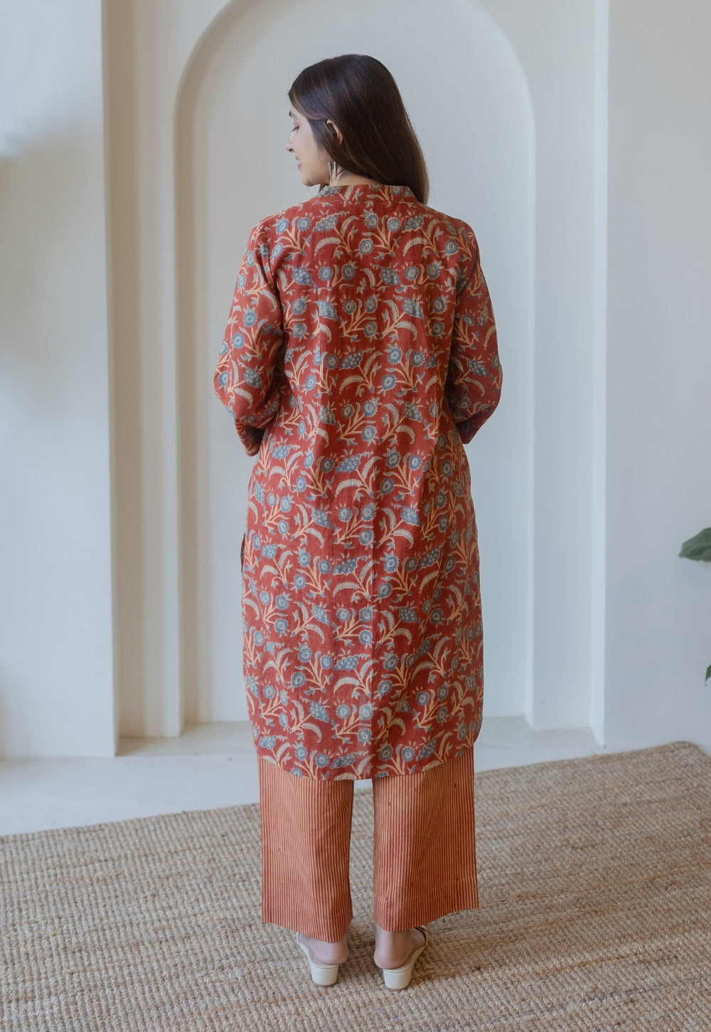Aiza Red Ajrakh Cotton Straight Kurta