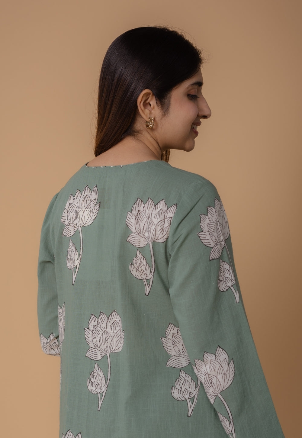 Zoohi Green Dabu Slub Cotton A Line Kurta