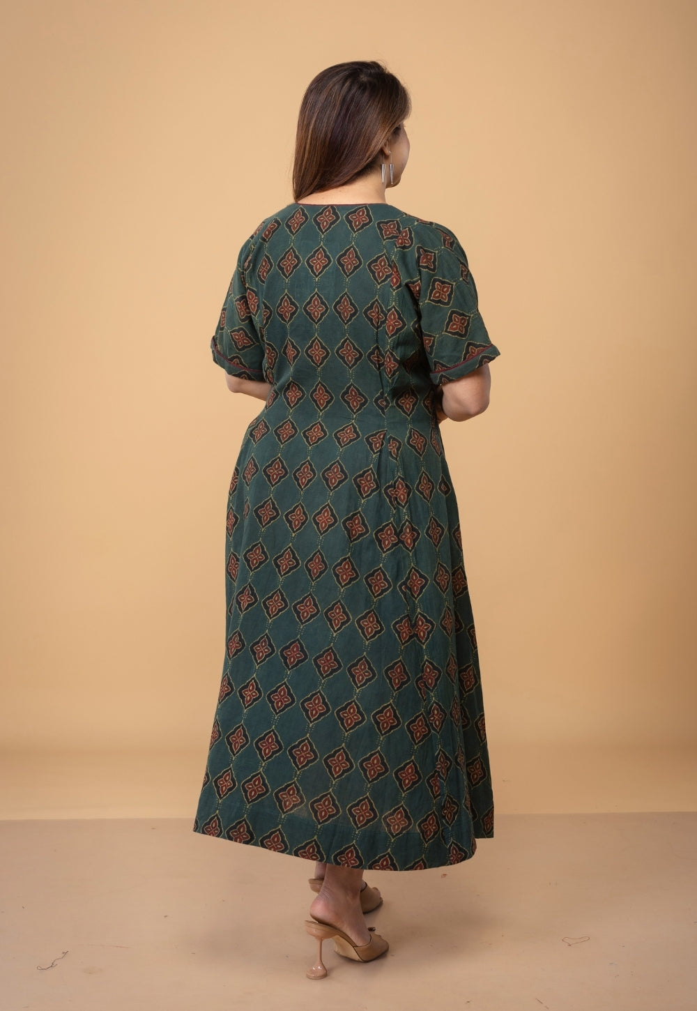 Reema Green Dabu Slub Cotton A Line Dress