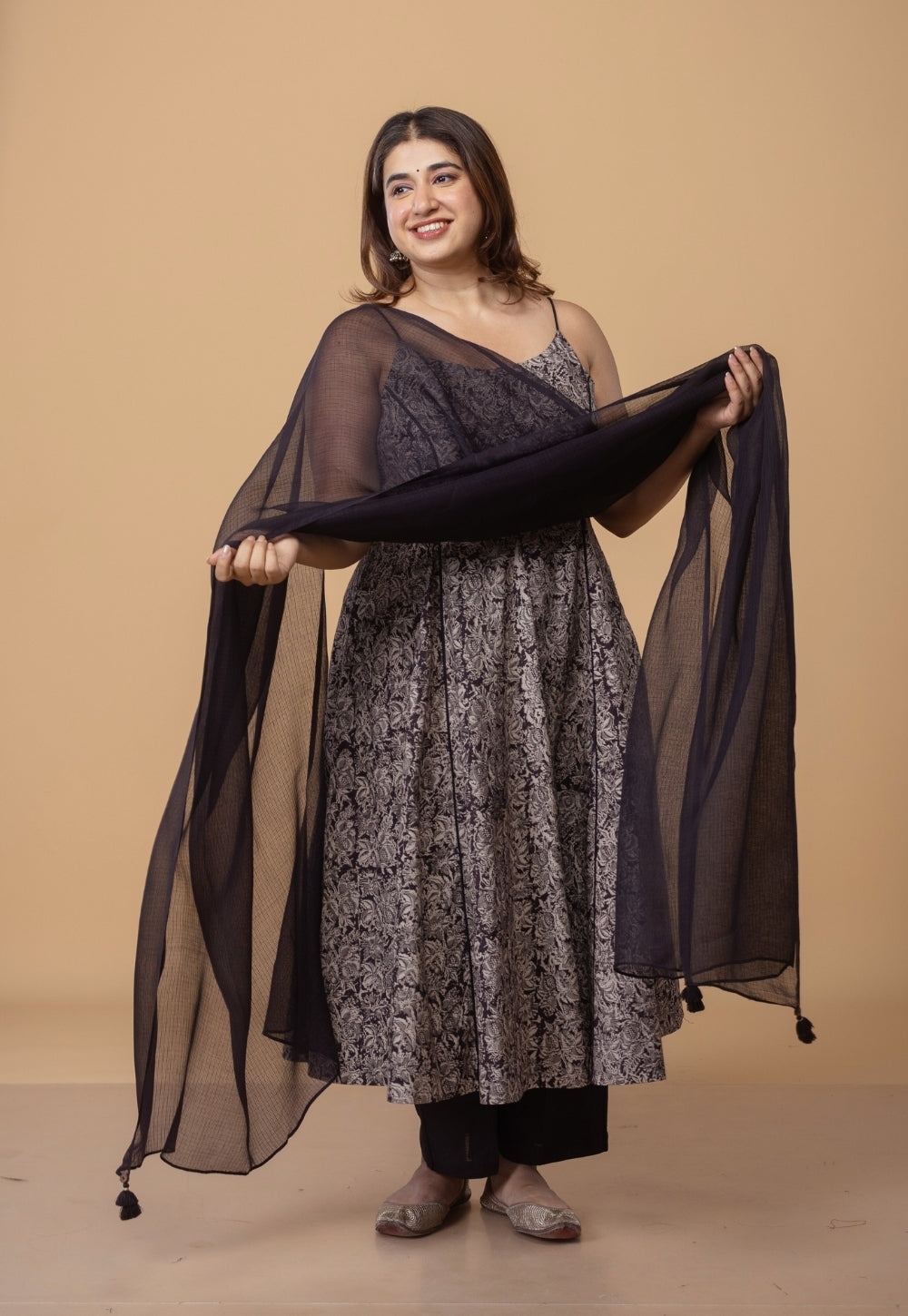 Black Solid Kota Doria Cotton Dupatta