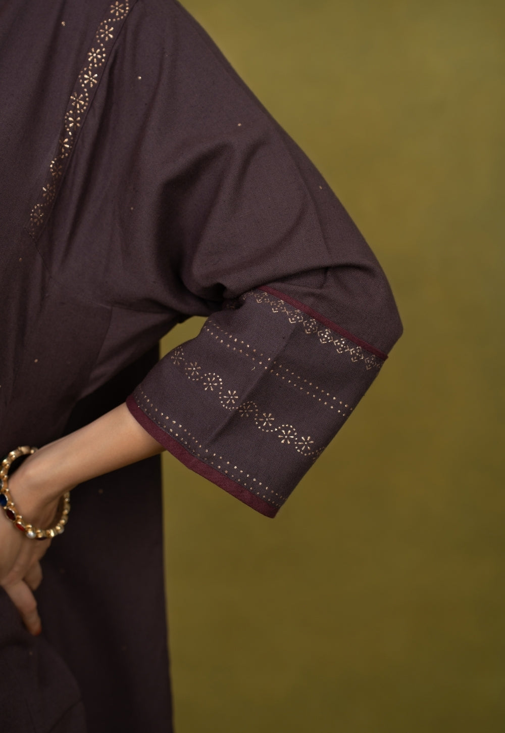 Zohra Aubergine Rogan Handblock Printed Cotton Jhabbha Kali Kurta Suit Set (Set of 3)