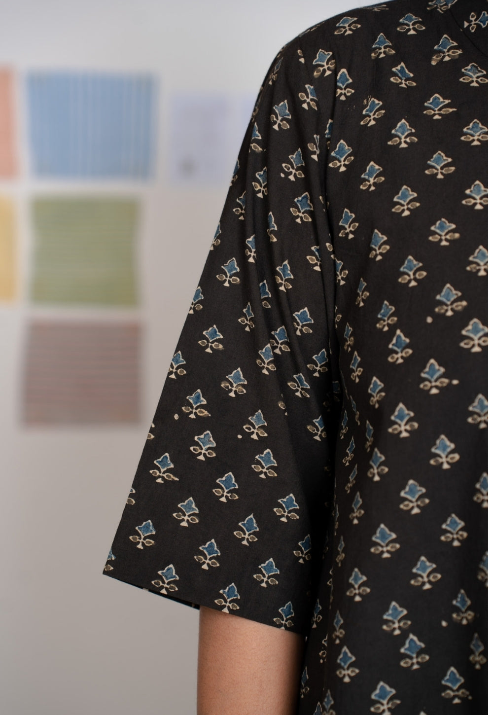 Ruby Black Ajrakh Cotton A Line Short Top