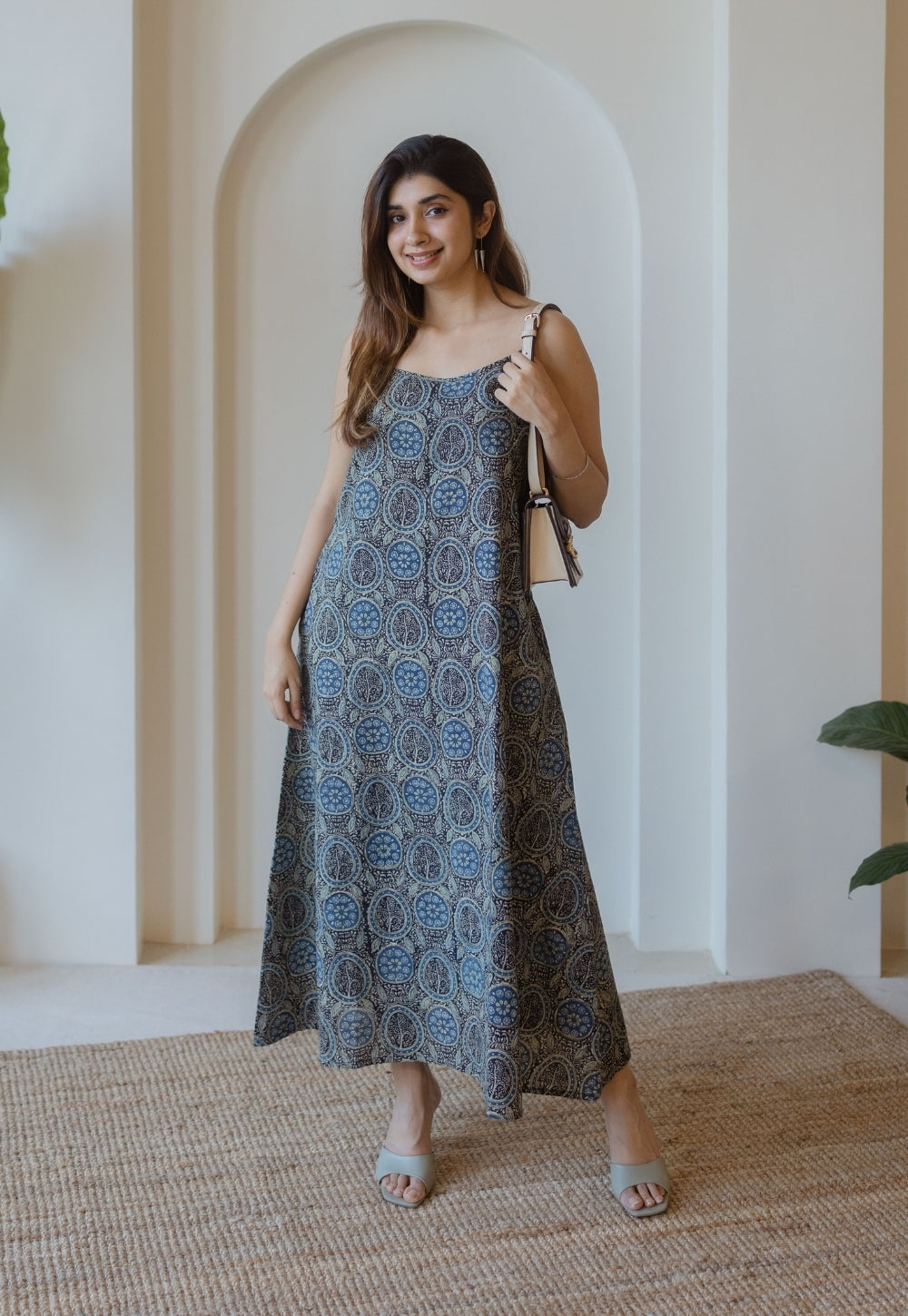 Viaana Black Ajrakh Cotton A Line Dress