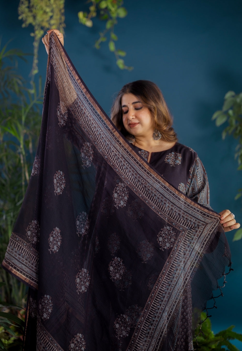 Black Butta Ajrakh Kota Doria Cotton Dupatta