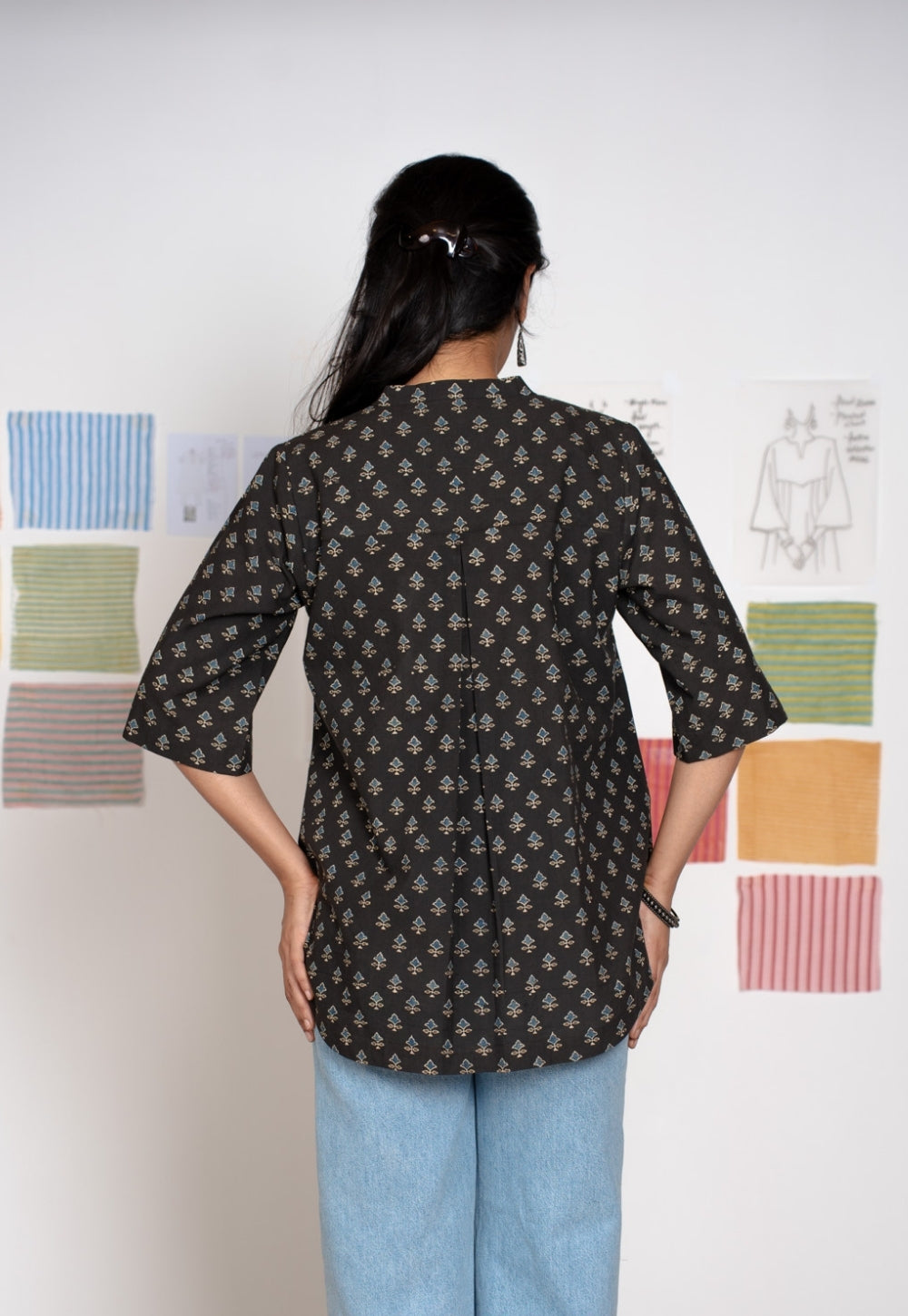 Ruby Black Ajrakh Cotton A Line Short Top