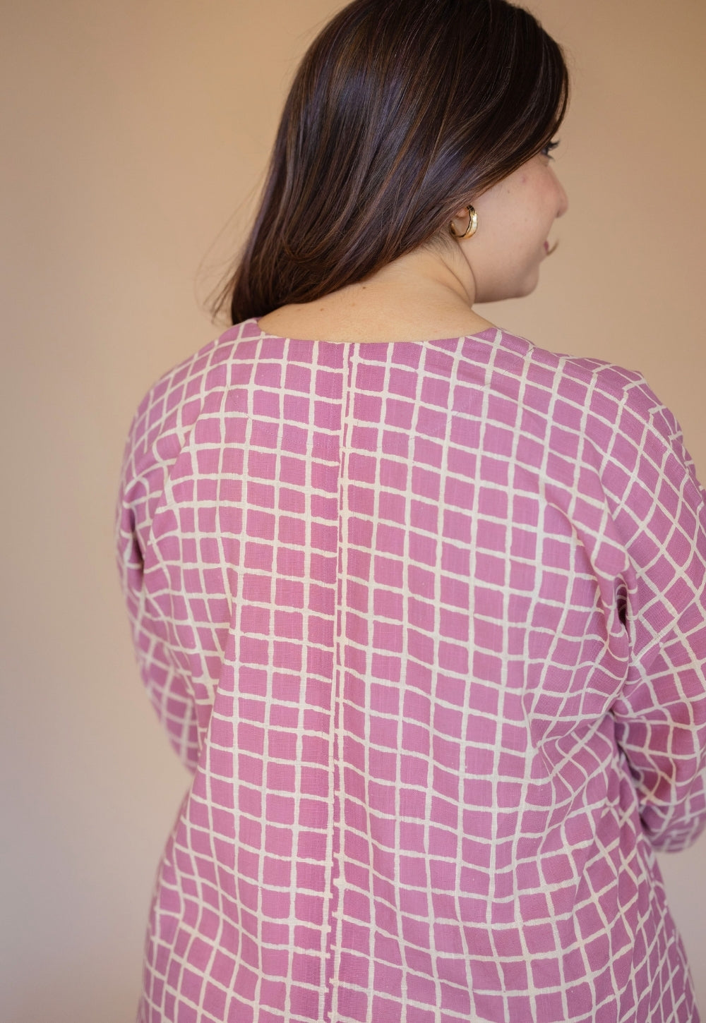 Lyla Pink Hand Block Print Slub Cotton Straight Short Top