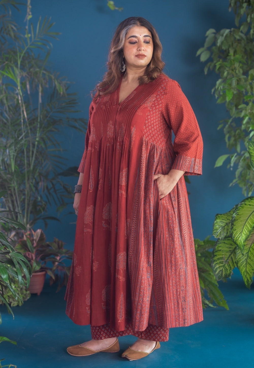 Urvi Red Ajrakh Cotton Kali Kurta
