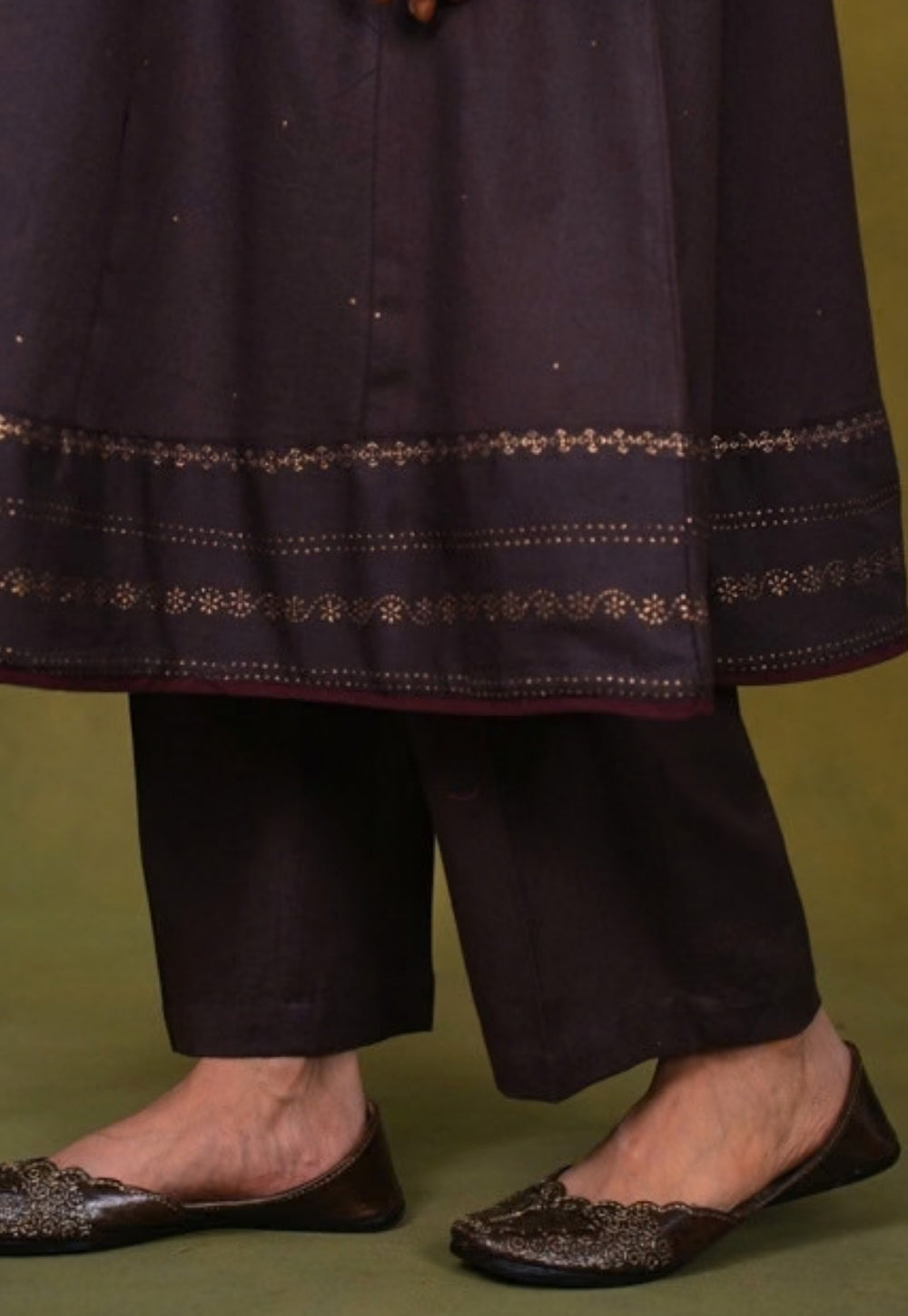Zohra Aubergine Rogan Handblock Printed Cotton Jhabbha Kali Kurta Suit Set (Set of 3)
