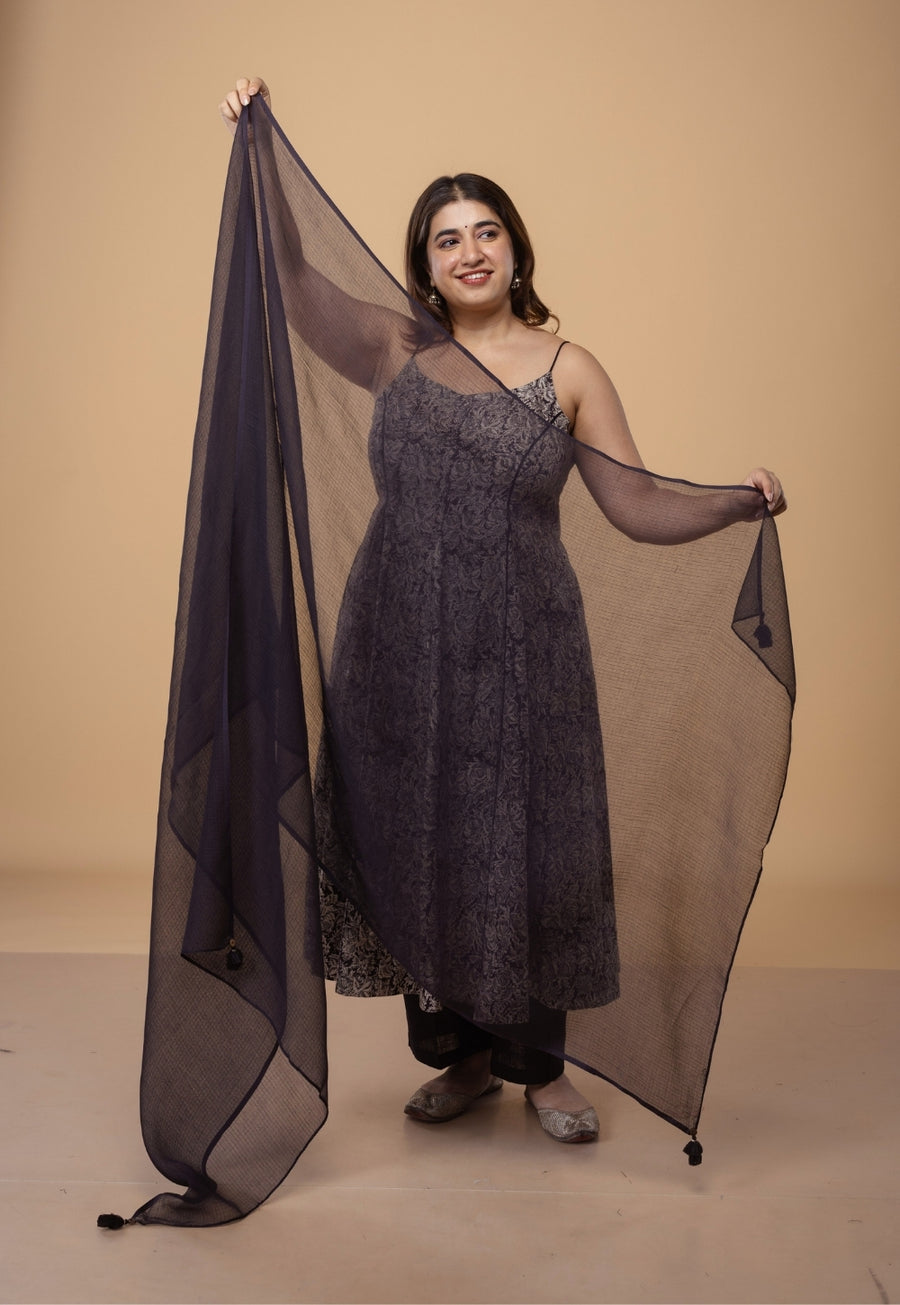 Black Solid Kota Doria Cotton Dupatta