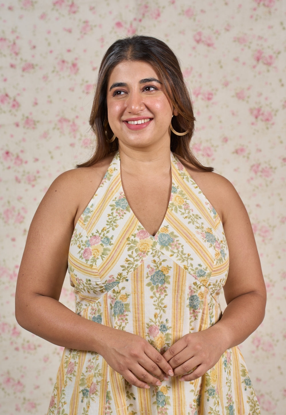 Ivy Yellow Sanganeri Mul Cotton A Line Dress