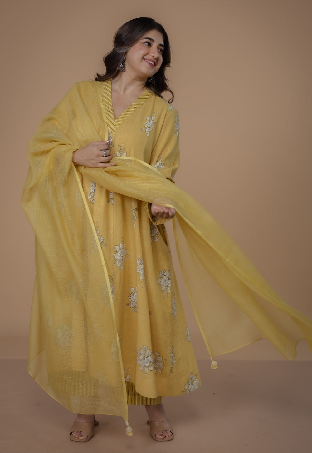 Yellow Solid Kota Doria Cotton Dupatta