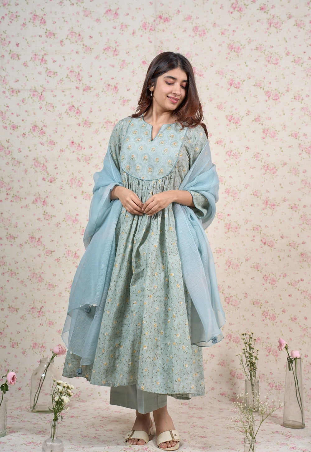 Blue Solid Kota Doria Cotton Dupatta with Tassels