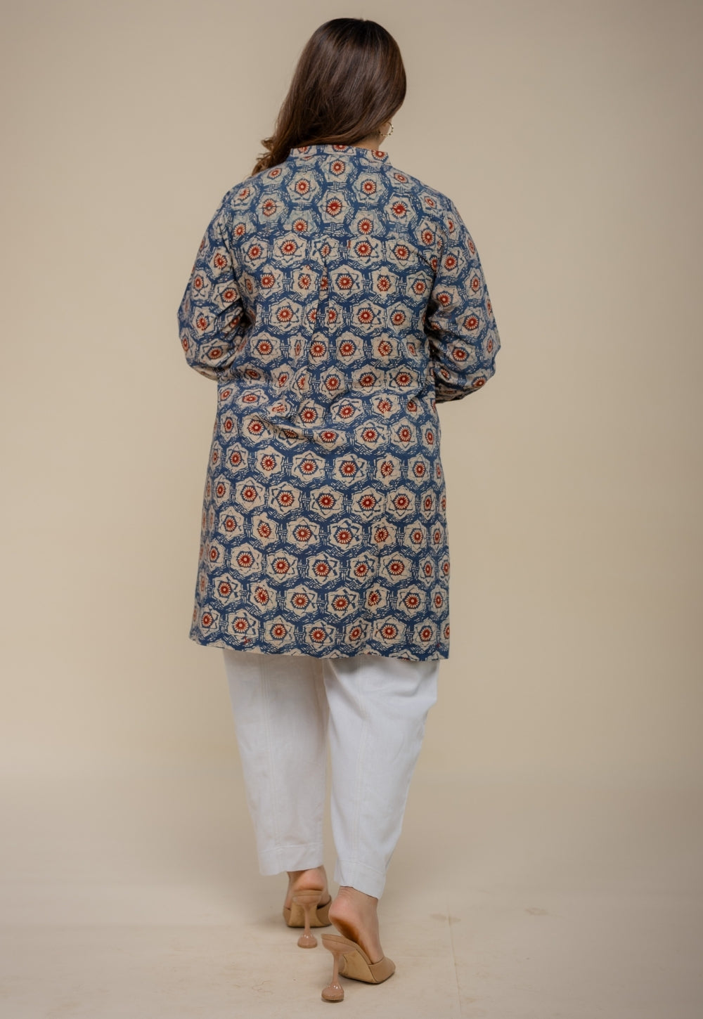 Naaz Blue Ajrakh Cotton A Line Short Top