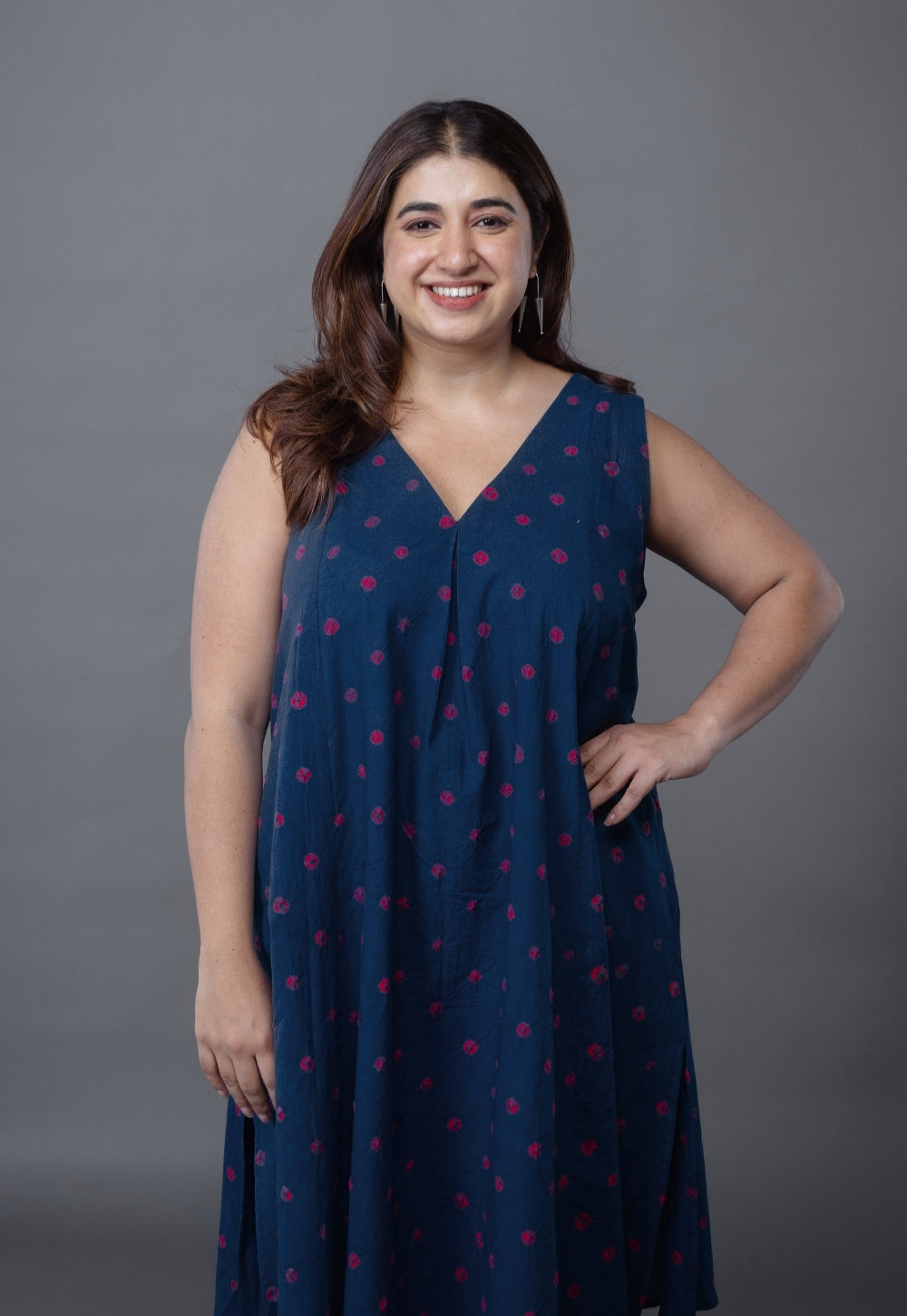 Raahi Blue Bandhani Cotton A Line Kurta