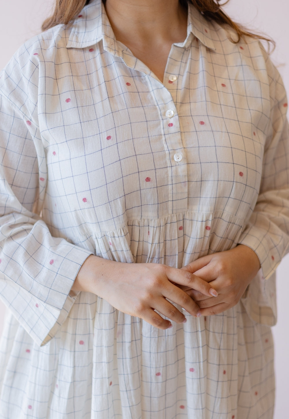 Maira Off White Jamdani Handloom Cotton A Line Dress