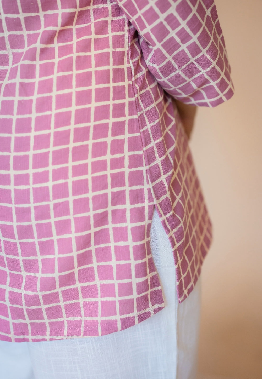Lyla Pink Hand Block Print Slub Cotton Straight Short Top
