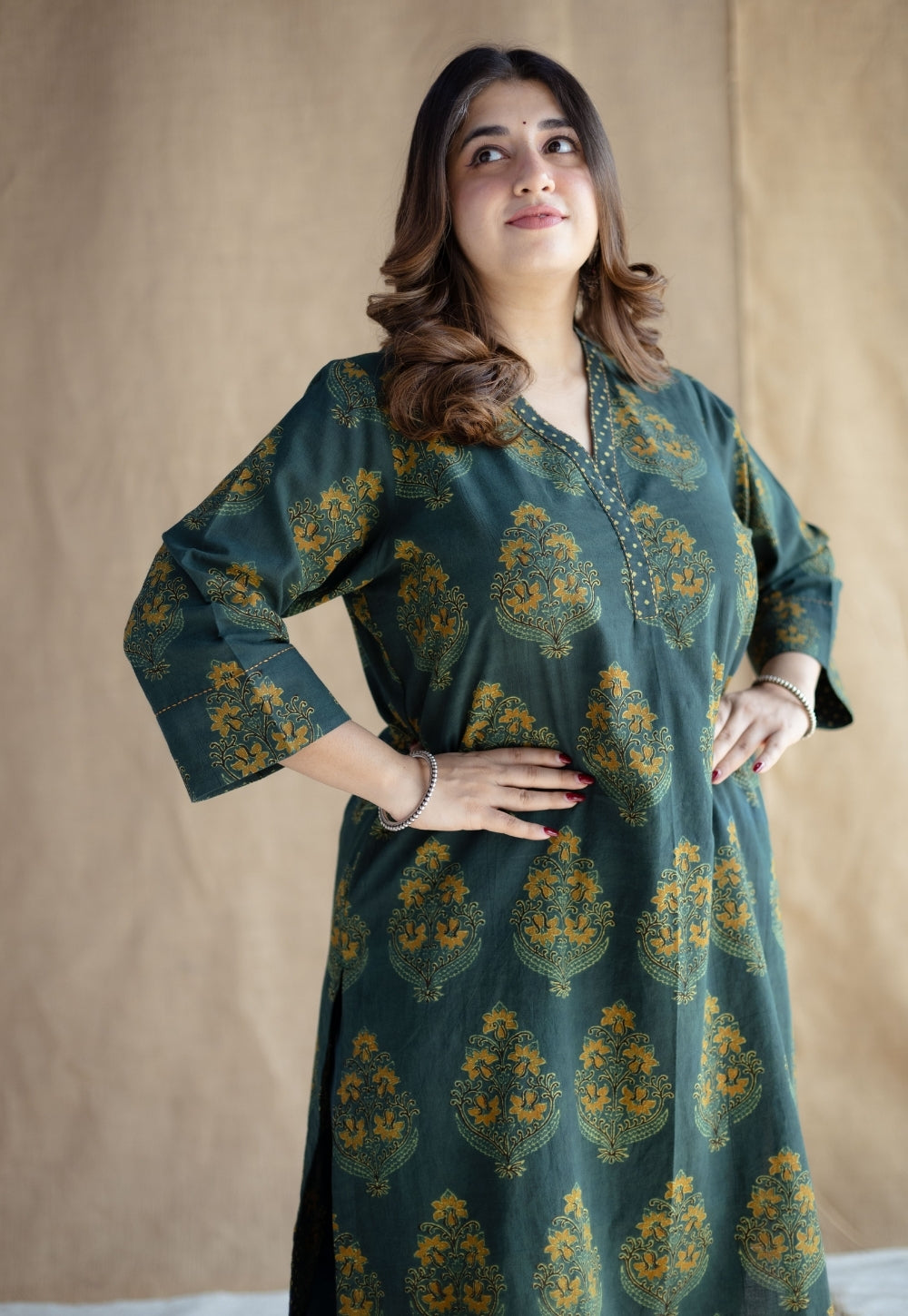 Sanya Green Ajrakh Cotton Straight Kurta Set (Set of 2)