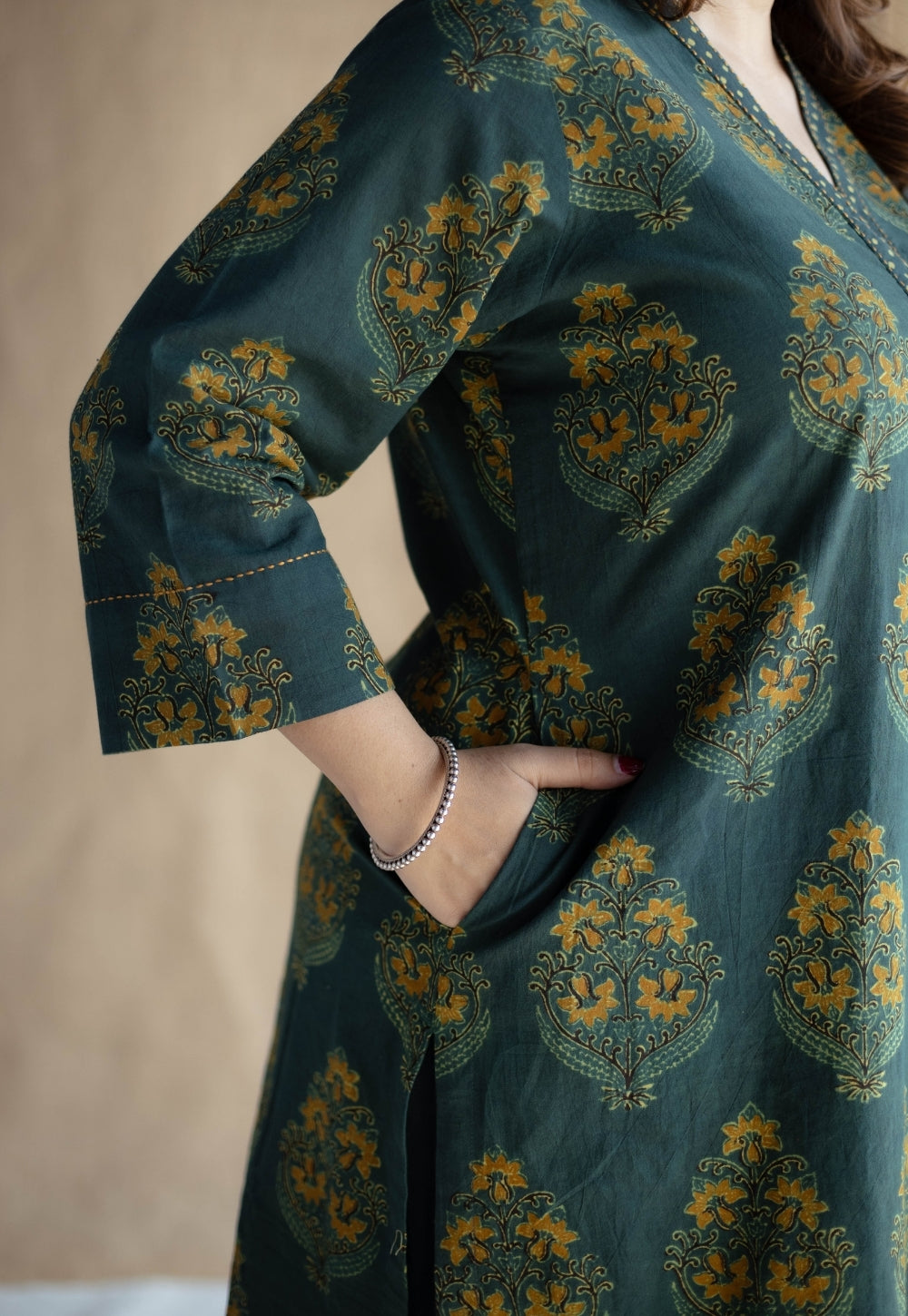 Sanya Green Ajrakh Cotton Straight Kurta Set (Set of 2)
