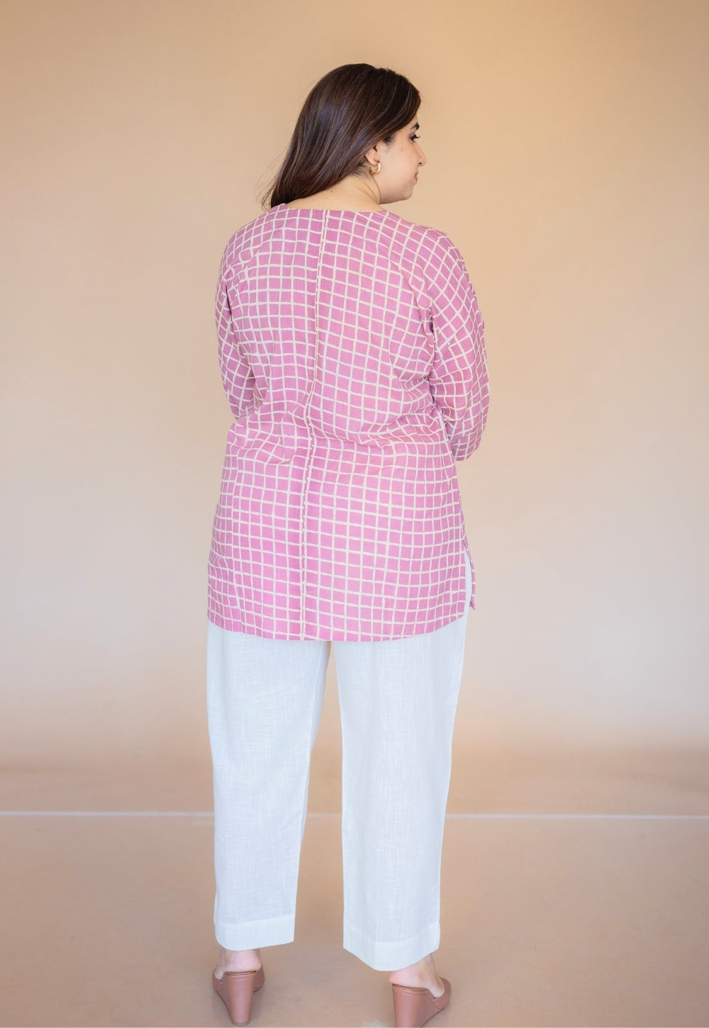 Lyla Pink Hand Block Print Slub Cotton Straight Short Top