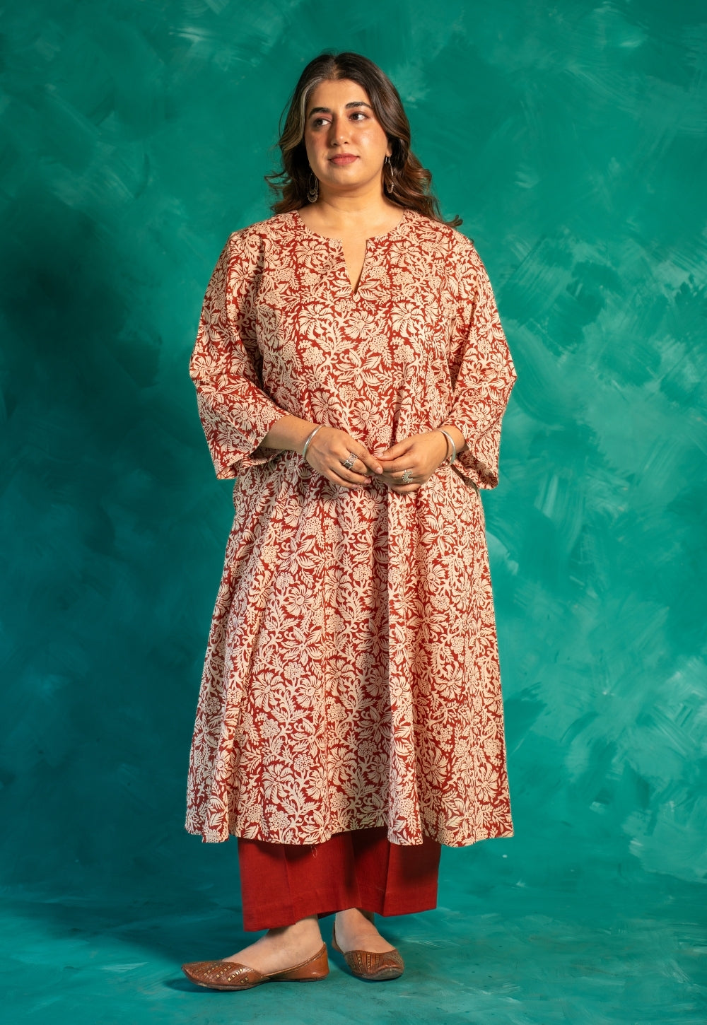 Malika Red Bagru Cotton Kali Kurta