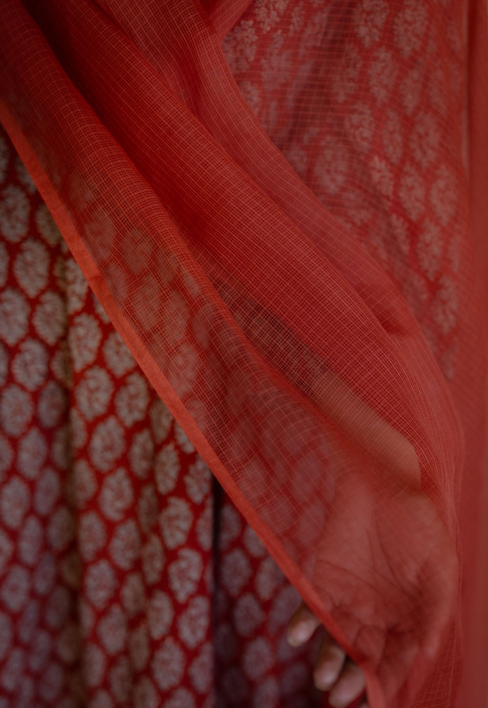 Red Solid Kota Doria Cotton Dupatta