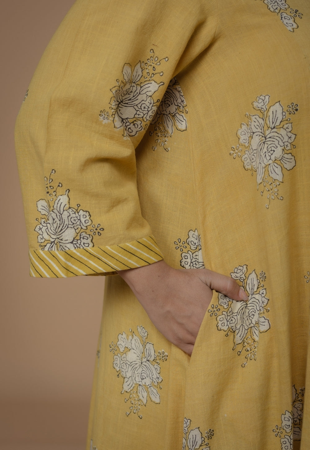 Sakhi Yellow Dabu Slub Cotton Kali Kurta Set (Set Of 2)