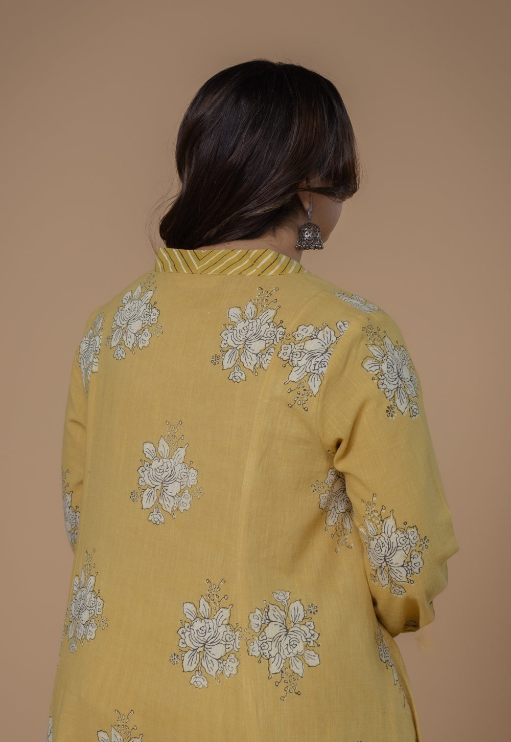 Sakhi Yellow Dabu Slub Cotton Kali Kurta Set (Set Of 2)