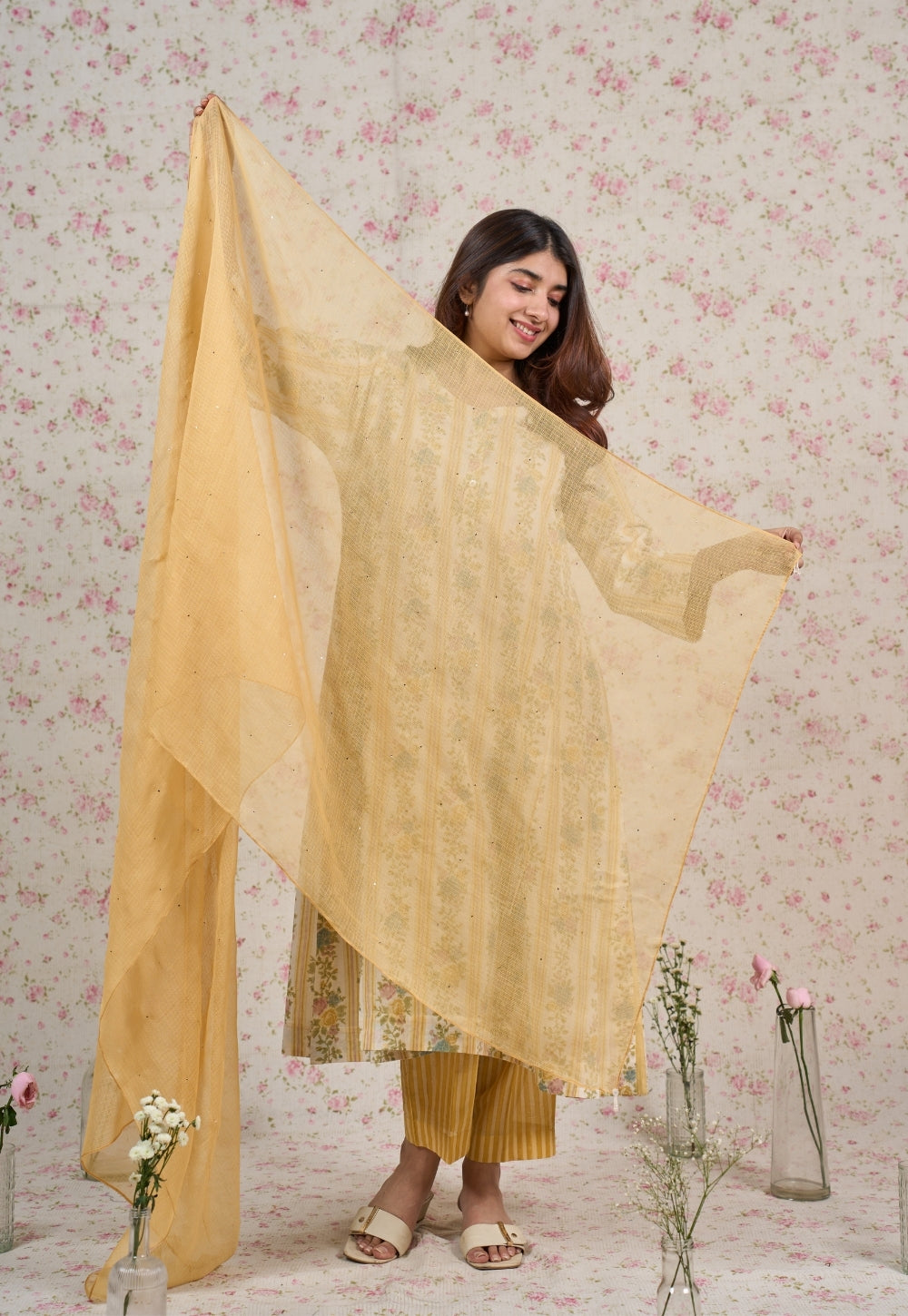 Yellow Solid Kota Doria Cotton Dupatta