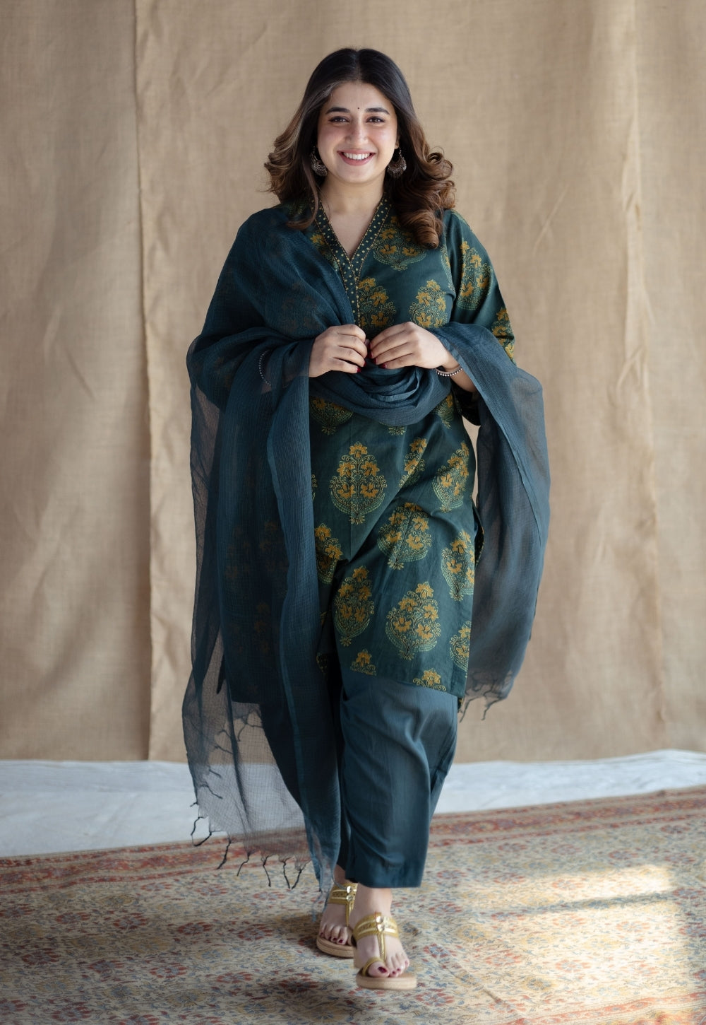 Green Solid Kota Doria Cotton Dupatta