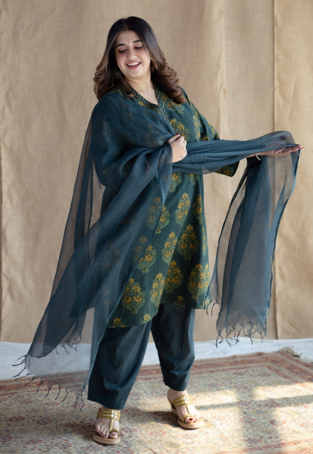 Green Solid Kota Doria Cotton Dupatta