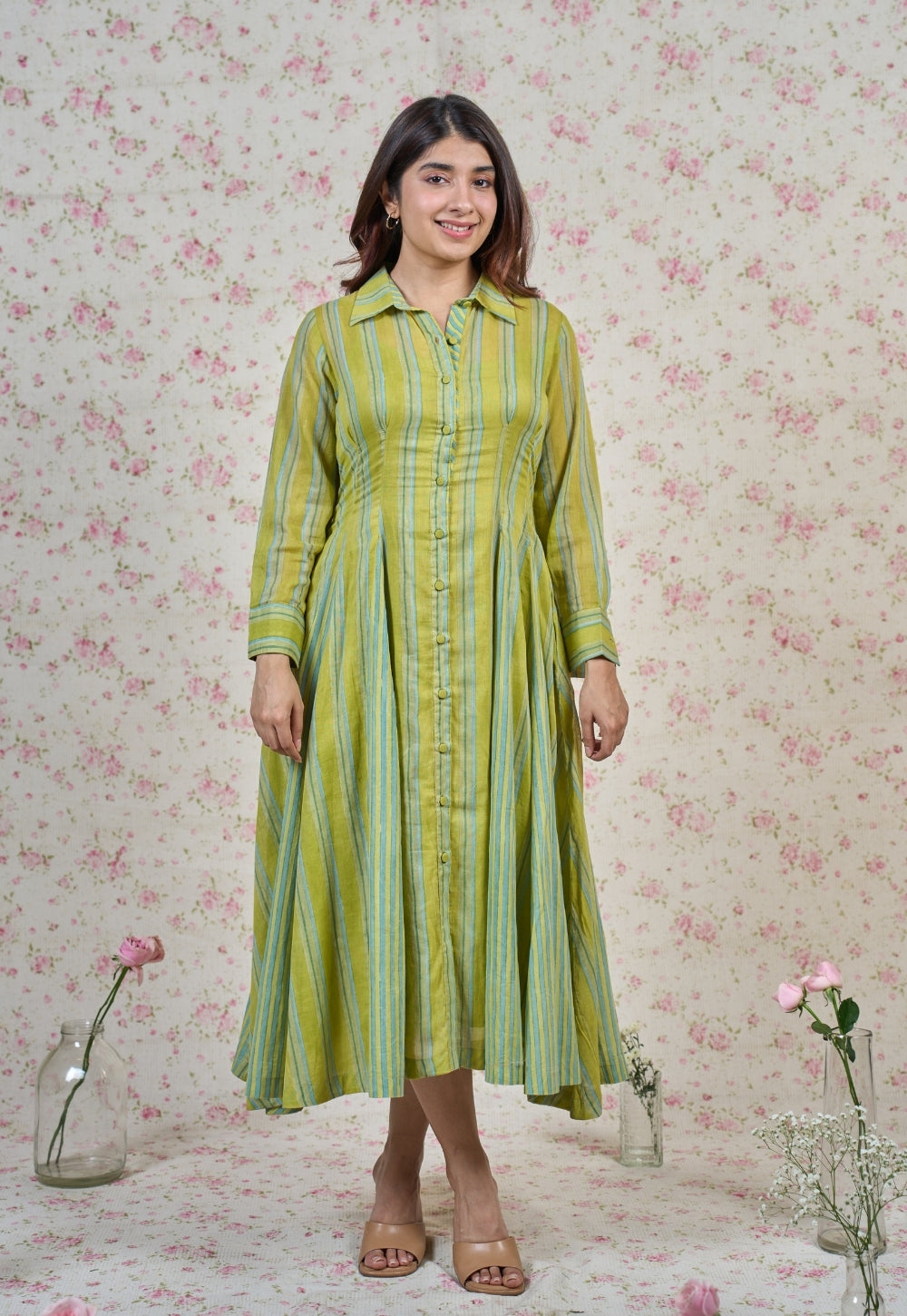 Susan Green Sanganeri Mul Cotton A Line Dress