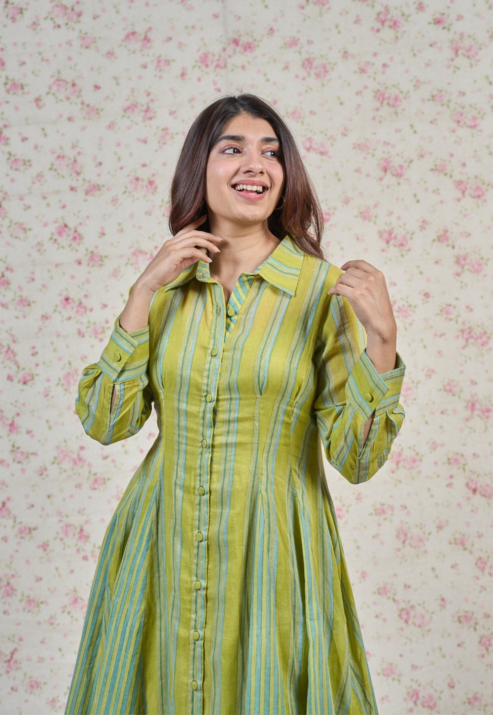 Susan Green Sanganeri Mul Cotton A Line Dress